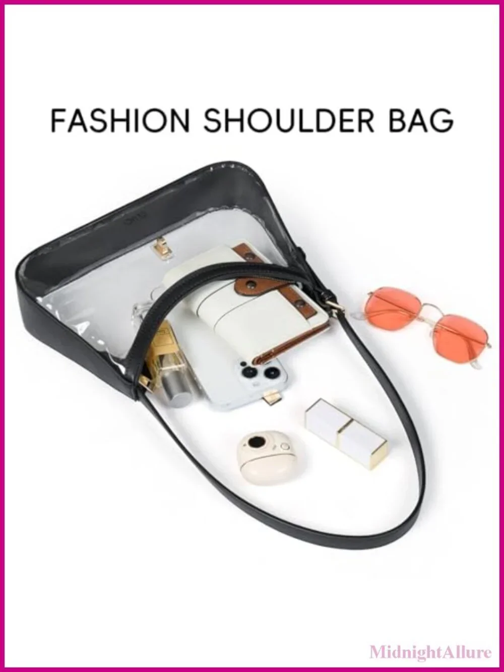 Clear Crescent Shoulder Bag PVC PU Vegan Leather Stadium Purse